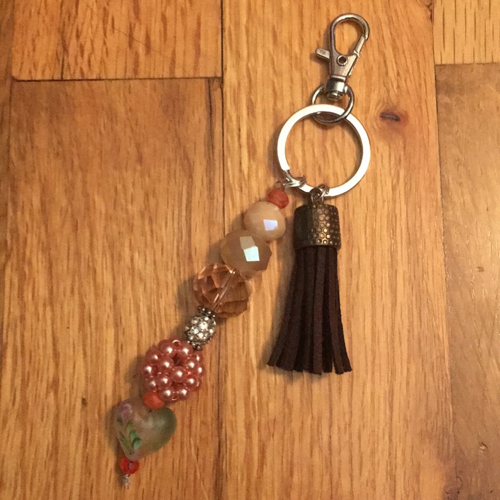 Handcrafted Pink Beaded Keychain!
